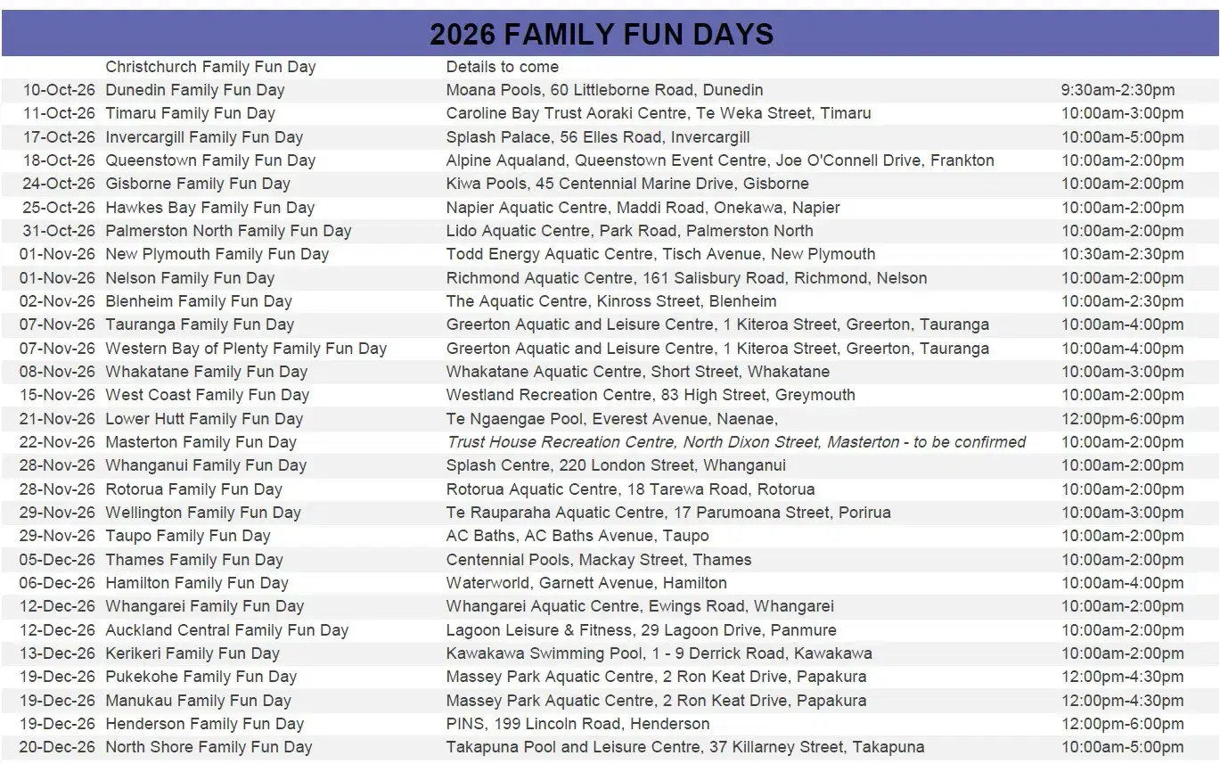 Family Fun Days Event dates on PDS website