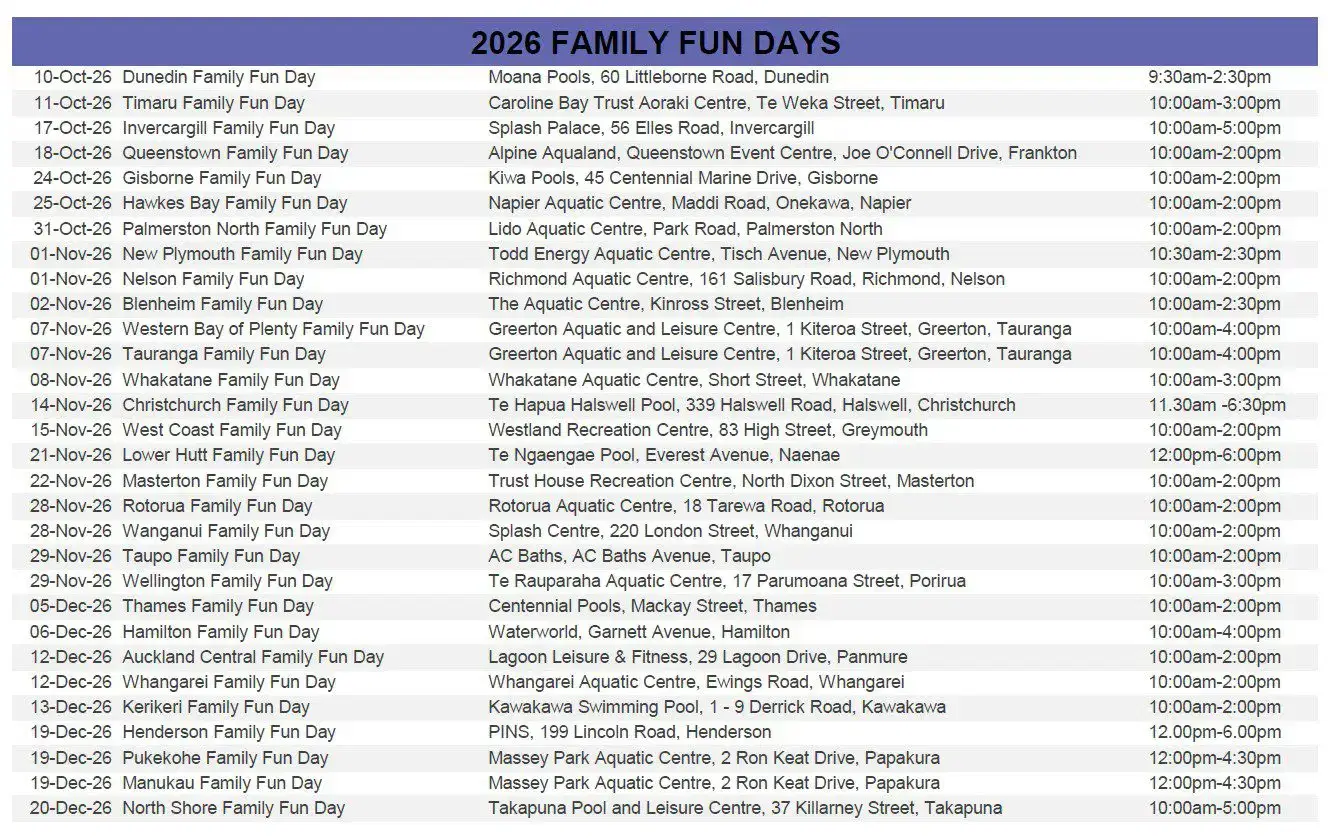 Family Fun Days Event dates on PDS website
