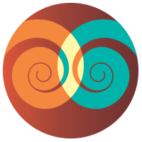 Caring Family logo with a turquoise and orange, with acircle shape with Maori pattern inside the logo
